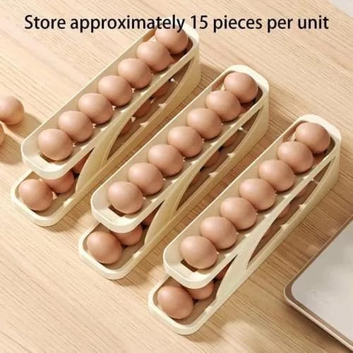 2-Tier Rolling Egg Storage Rack – Space Saving Refrigerator Egg Holder (15 Eggs Capacity)