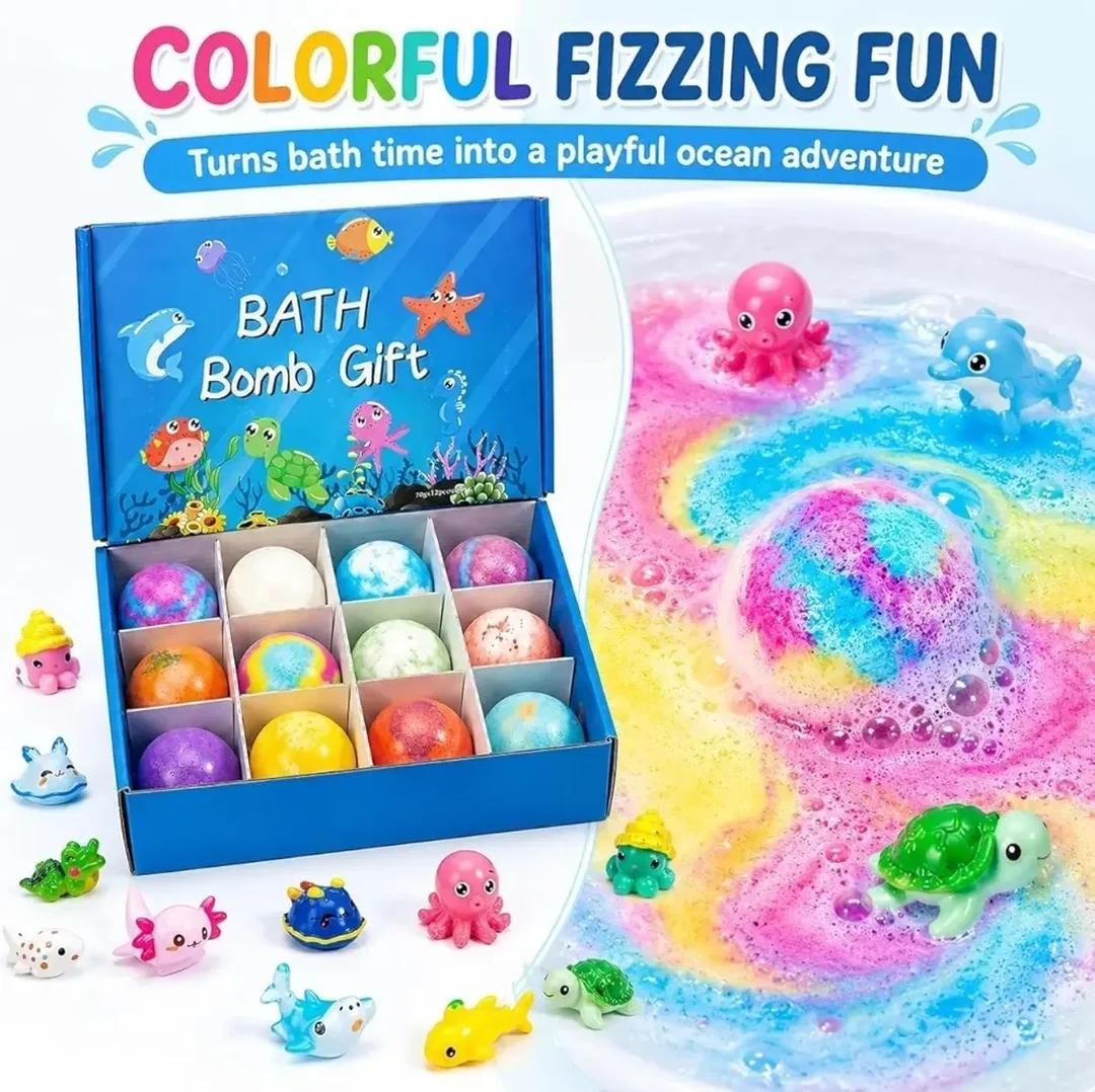 Bath Bomb Gift Set with Surprise Toy – Colorful Fizzy Bath Bombs (12 PCS)