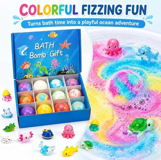 Bath Bomb Gift Set with Surprise Toy – Colorful Fizzy Bath Bombs (12 PCS)