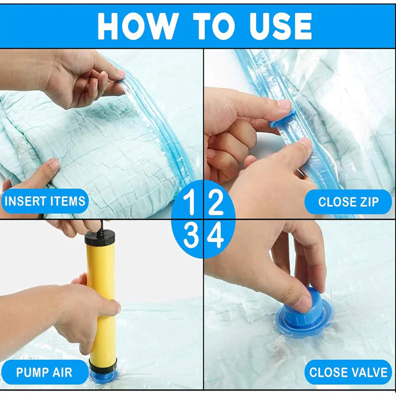 5-Pack Vacuum Storage Bags with Hand Pump – Space-Saving Compression Bags for Bedding & Clothes