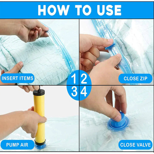 5-Pack Vacuum Storage Bags with Hand Pump – Space-Saving Compression Bags for Bedding & Clothes
