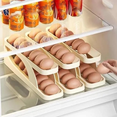 2-Tier Rolling Egg Storage Rack – Space Saving Refrigerator Egg Holder (15 Eggs Capacity)
