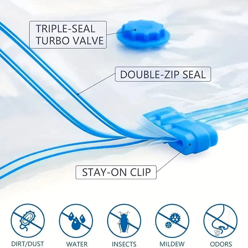 5-Pack Vacuum Storage Bags with Hand Pump – Space-Saving Compression Bags for Bedding & Clothes