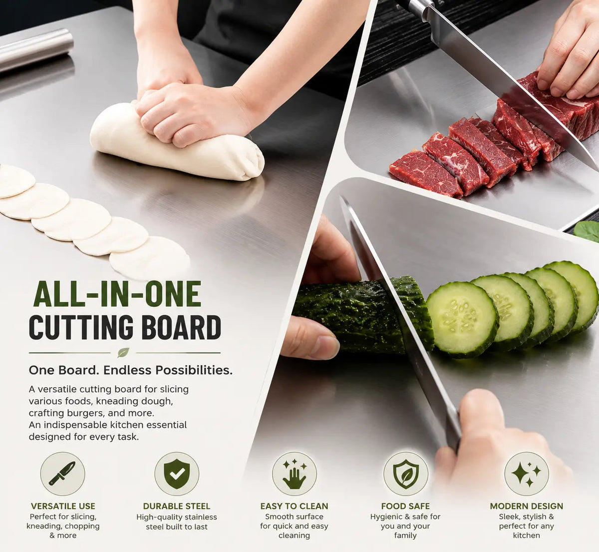Premium Stainless Steel Cutting Board – Food Safe & Rust Resistant
