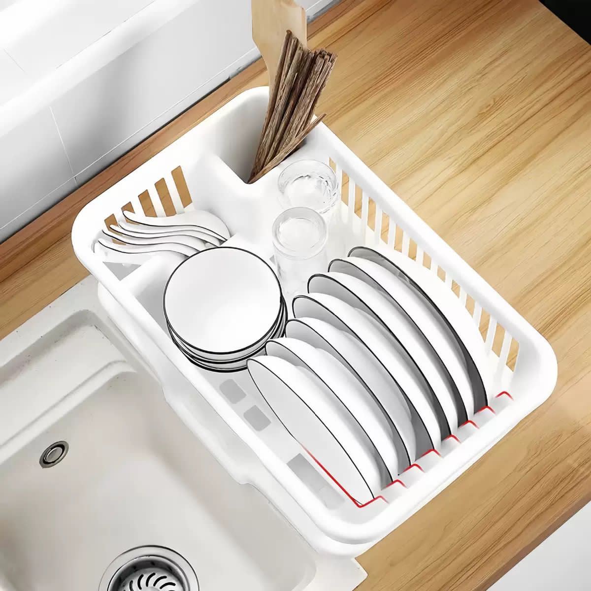 Kitchen Dish Drying Rack with Drain Tray – Multi-Purpose Dish Organizer