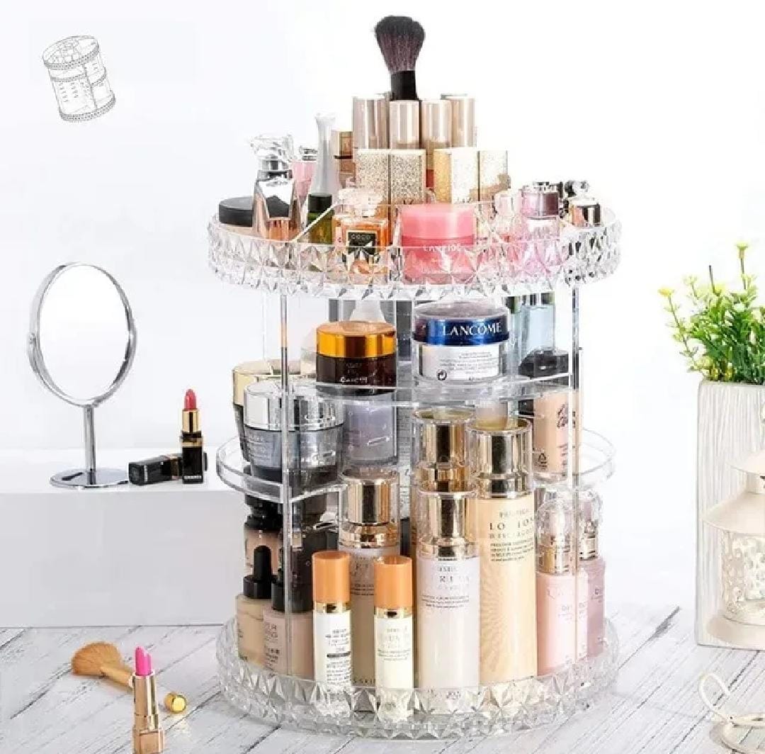 360 rotating crystal makeup organizer