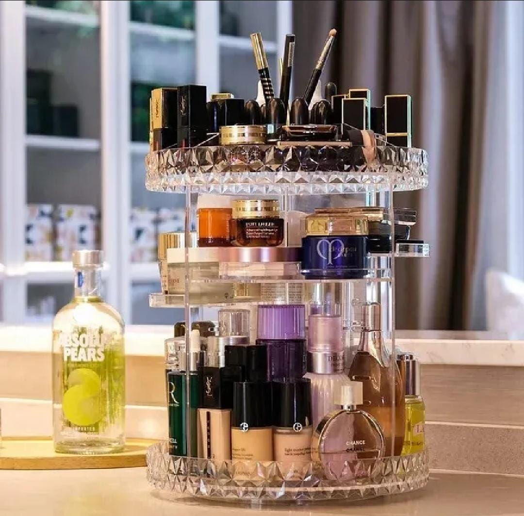 360 rotating crystal makeup organizer
