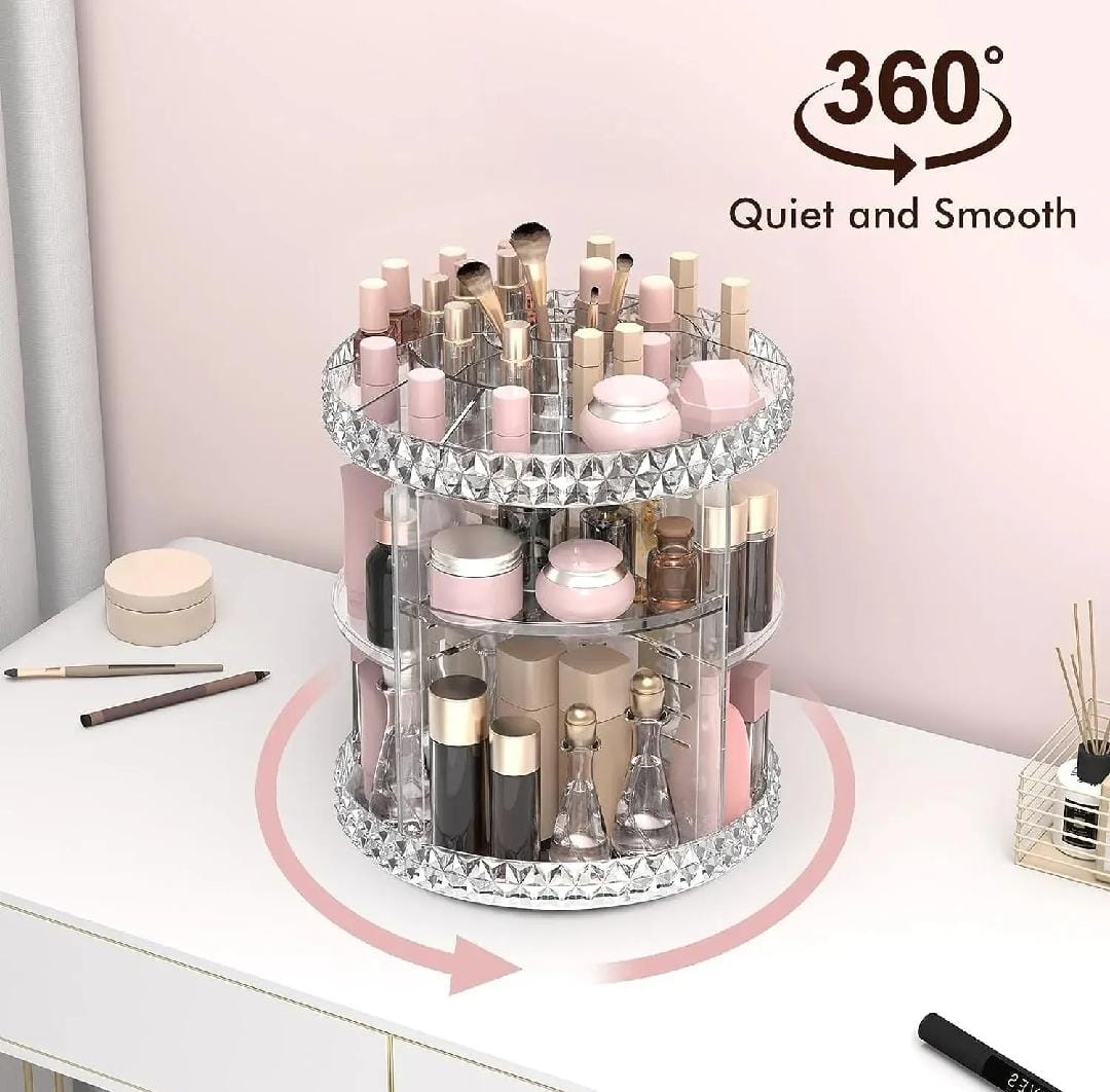 360 rotating crystal makeup organizer