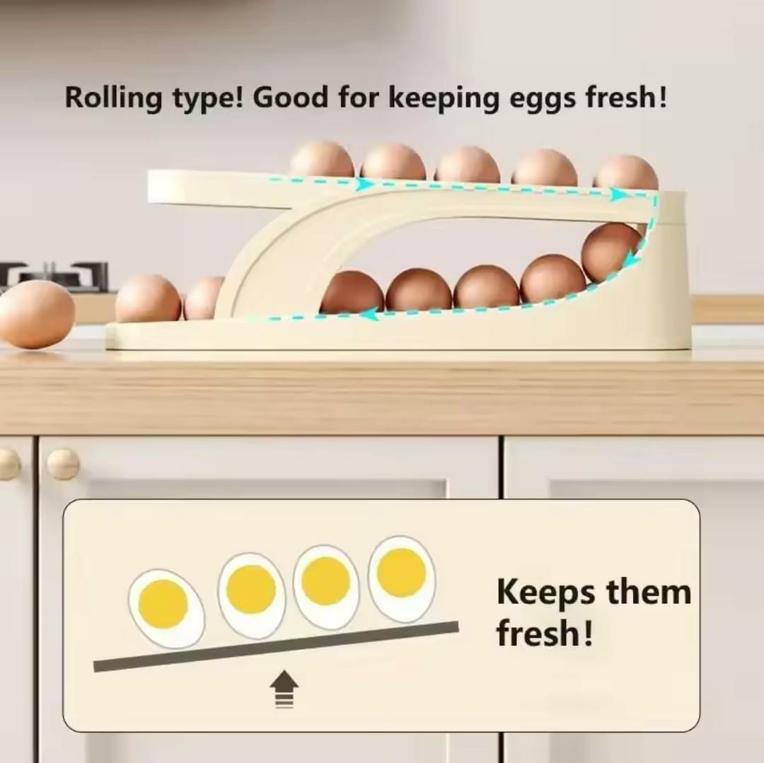 2-Tier Rolling Egg Storage Rack – Space Saving Refrigerator Egg Holder (15 Eggs Capacity)
